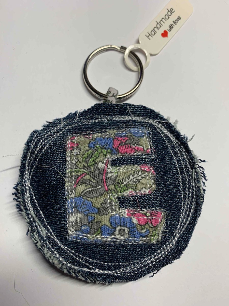 Upcycled denim key ring. Boho E