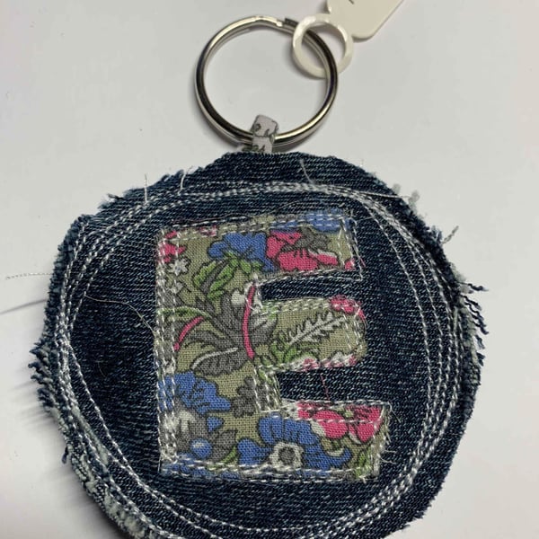 Upcycled denim key ring. Boho E