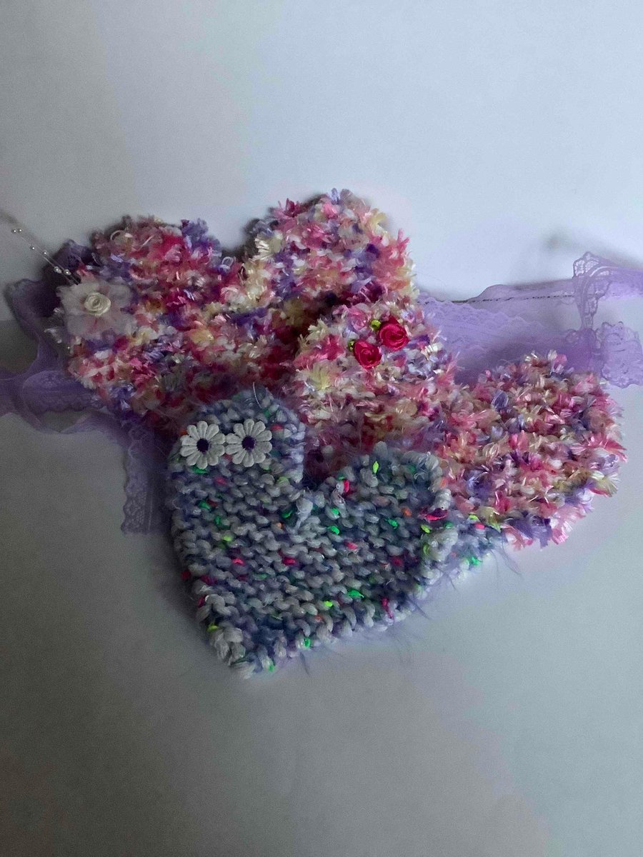 3 gorgeous hand knitted hearts