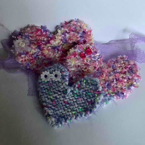 3 gorgeous hand knitted hearts