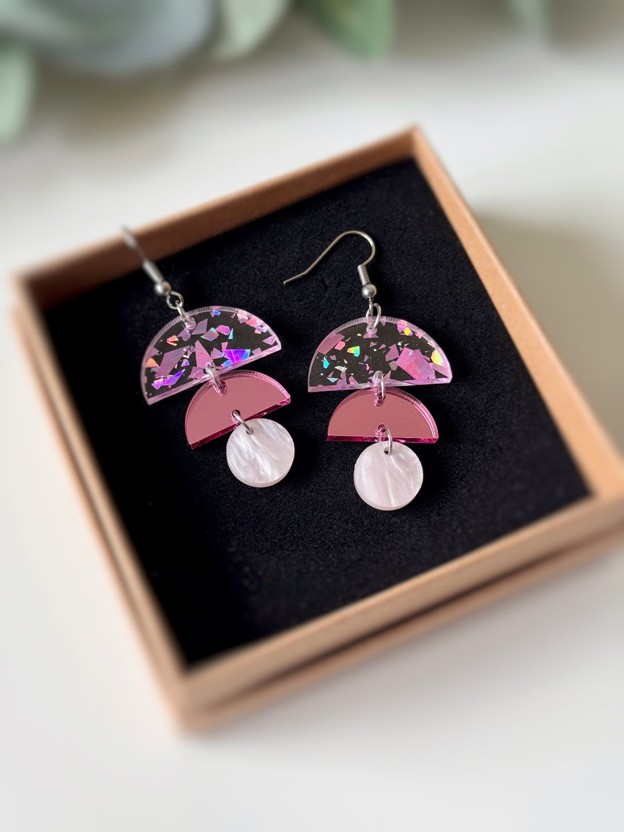 Pink Arc Dangle Earrings 