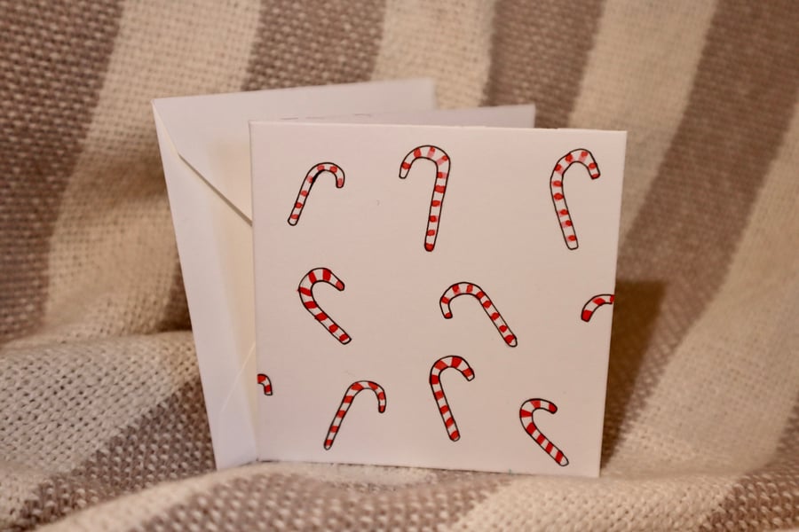 Christmas candy cane card - hand painted 