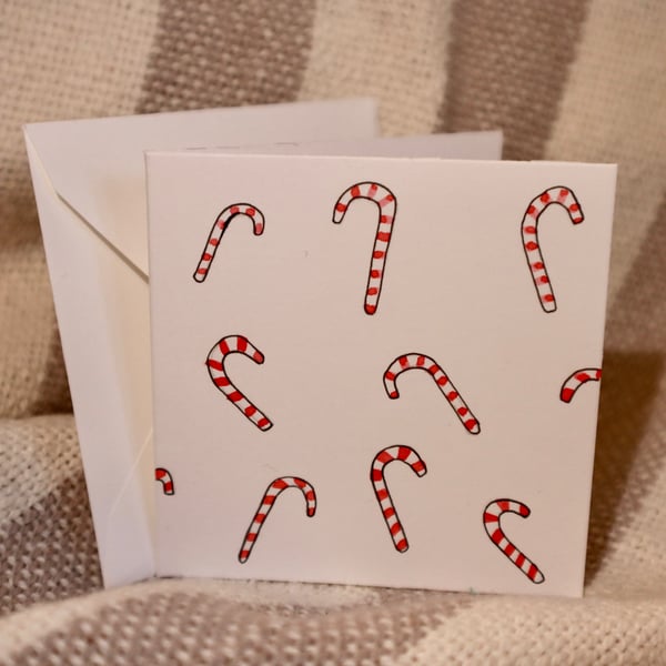 Christmas candy cane card - hand painted 