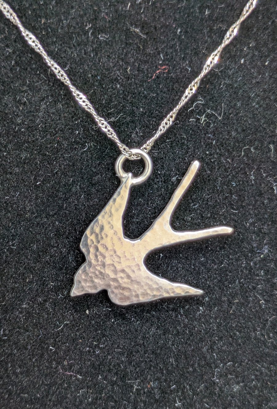Sterling silver swallow pendant, Handmade silver bird pendant, Swallow necklace