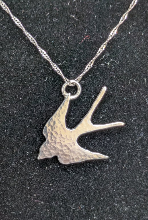 Sterling silver swallow pendant, Handmade silver bird pendant, Swallow necklace