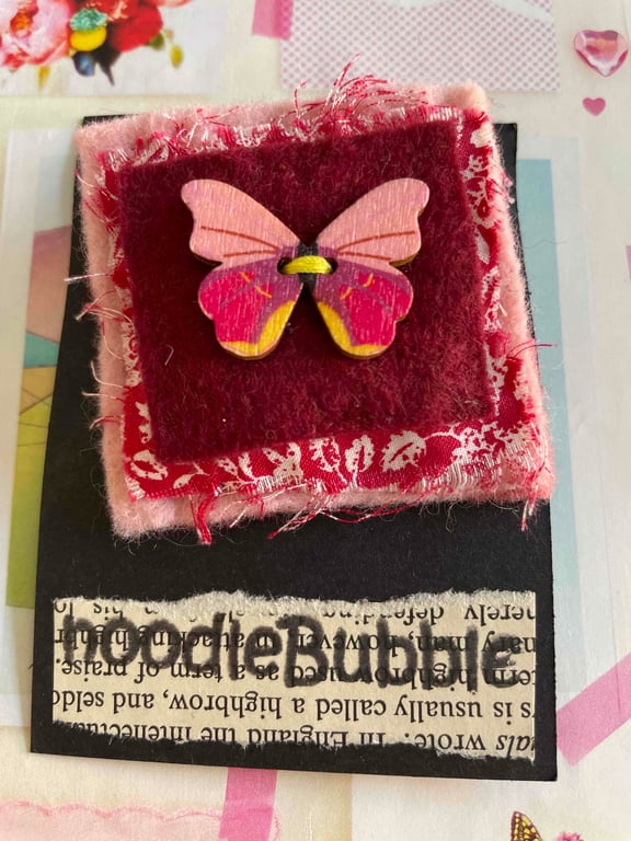 Pretty Pink Butterfly felt brooch 