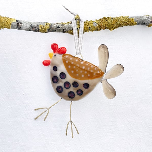 Spotty Fused Glass Chicken Decoration