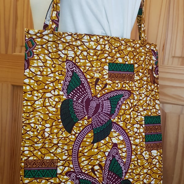 African fabric tote bag: butterflies 