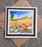Blank Card. Poppies and the Church on the Hill. Handpainted Watercolour Keepsake - Image 3
