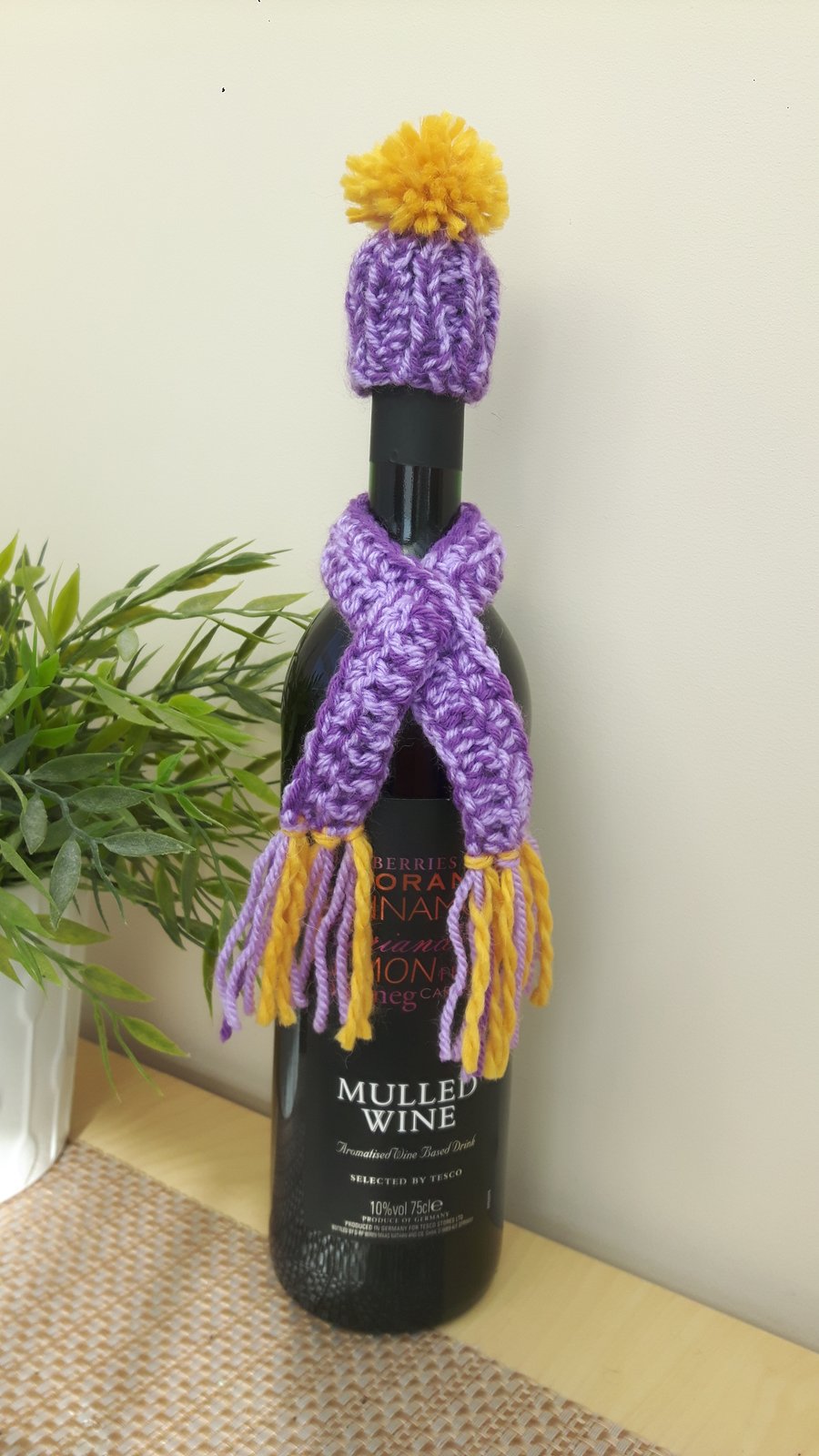 Lavender & Mustard Wine Bottle Hat & Scarf