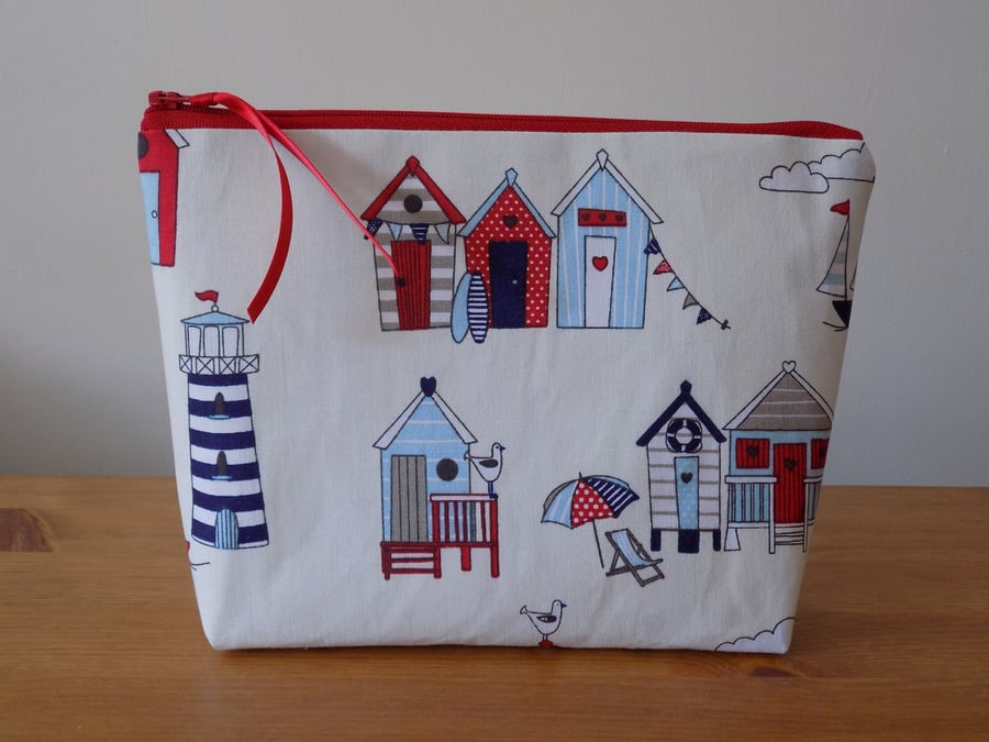 Beach Huts Toiletries Cosmetics Bag, Large Make Up Case, Summer Wash Bag