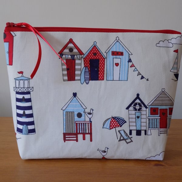 Beach Huts Toiletries Cosmetics Bag, Large Make Up Case, Summer Wash Bag