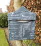 Peg bag in dark grey vintage script fabric with floral lining for clothes pins - Image 1