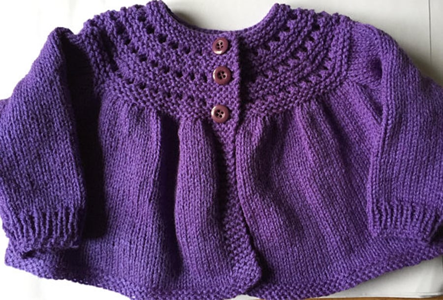 3-6m hand knitted purple cardigan