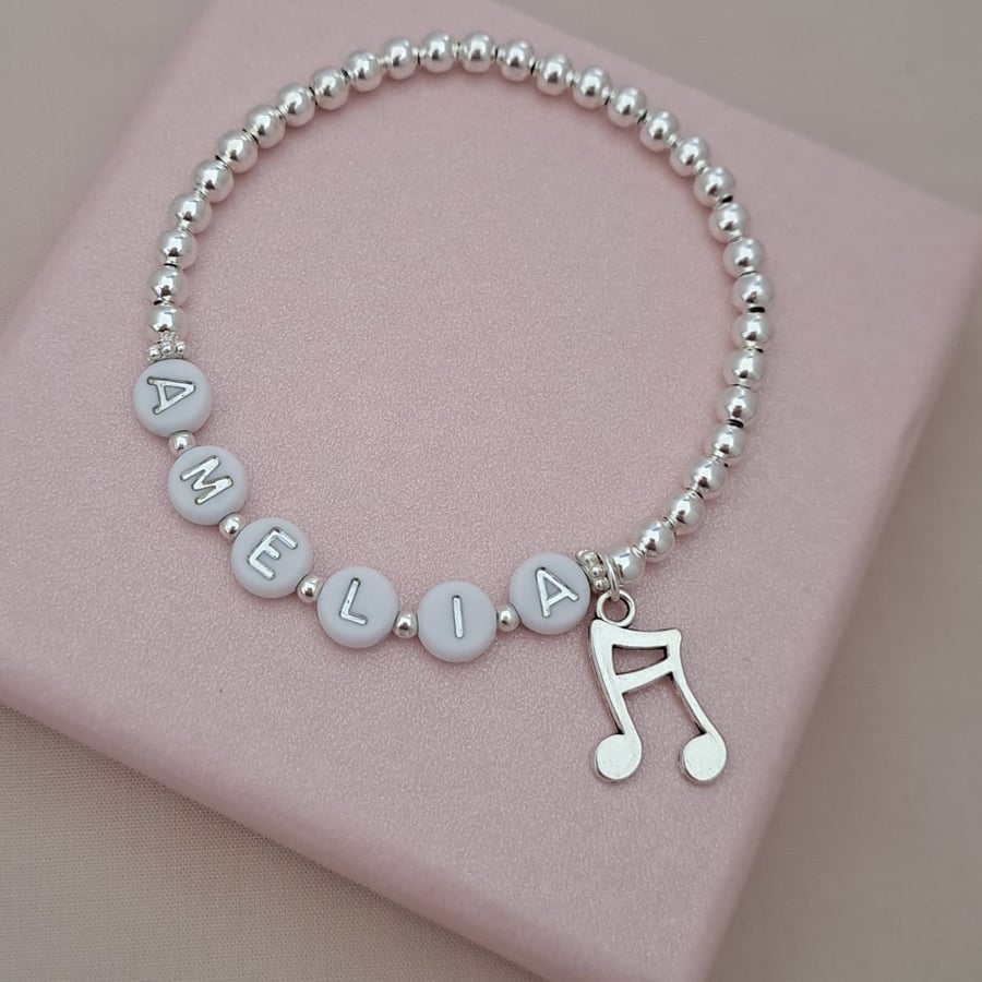 Personalised Name Bracelet with Musical Note Charm