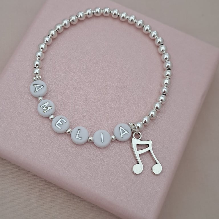 Personalised Name Bracelet with Musical Note Charm