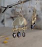 Hand-Engraved Brass Earrings with Freshwater Pearls ; Contemporary Earrings - Image 3