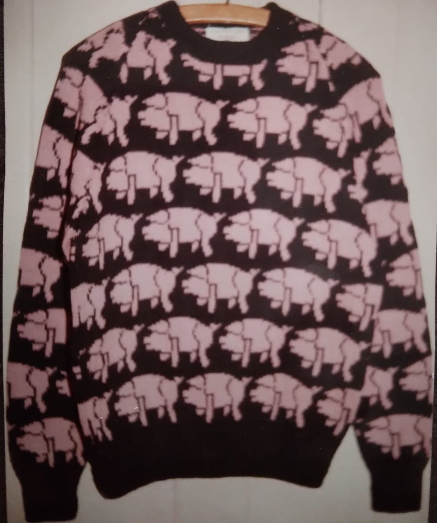 Pig jumper with an all over design. Made to measure
