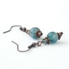 Handmade copper earrings - teal green jade and copper earrings
