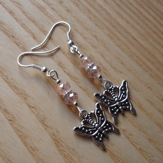 Sparkly Pink Butterfly Charm Earrings