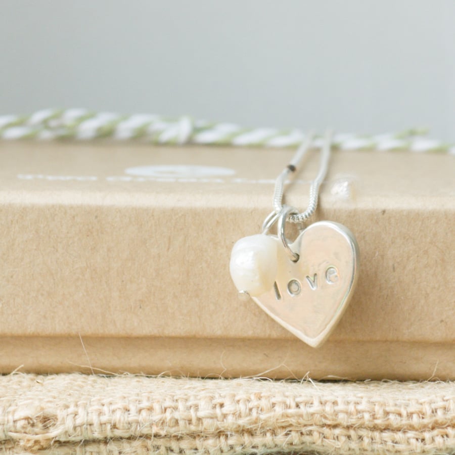 Silver "Love" Necklace with a Freshwater Pearl