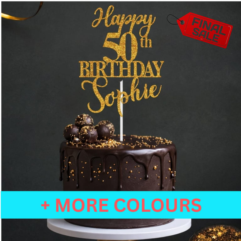 50th Birthday Cake Topper, Happy 50th Birthday Cake Topper, Custom Cake Topper