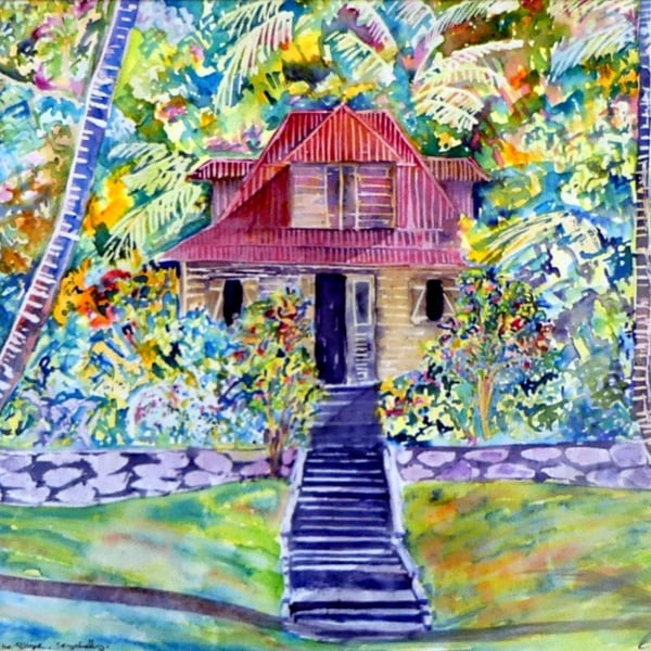Home in the Forest  Impressionist Watercolour Landscape Painting