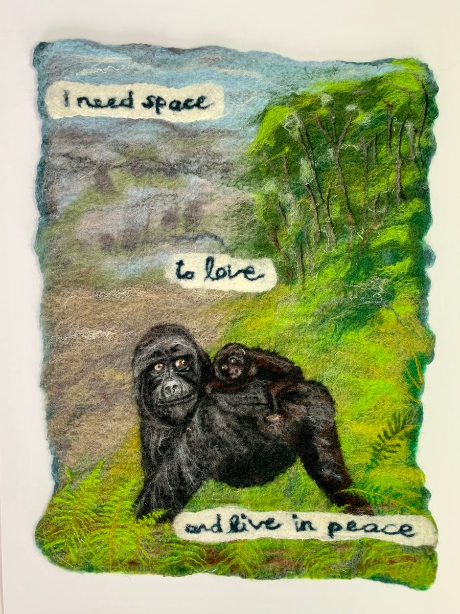 I need space… mountain gorillas (original felted painting)