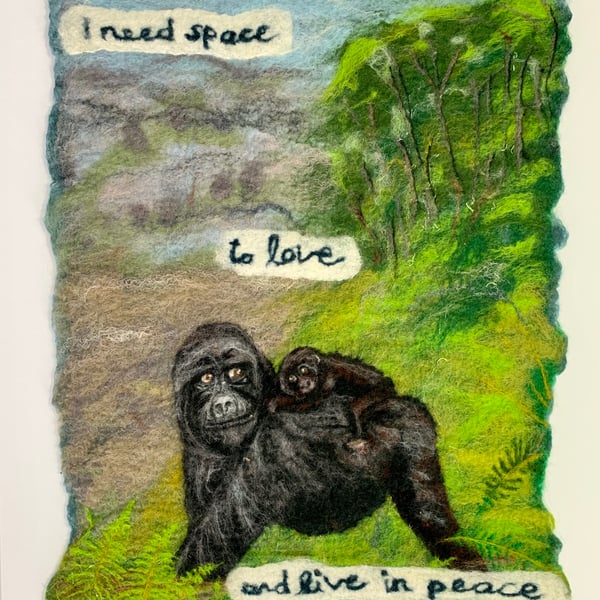 I need space… mountain gorillas (original felted painting)