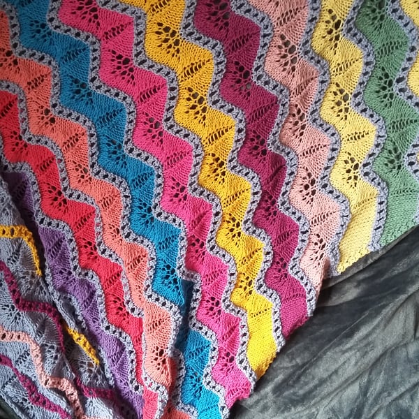Hand knit lacy shawl