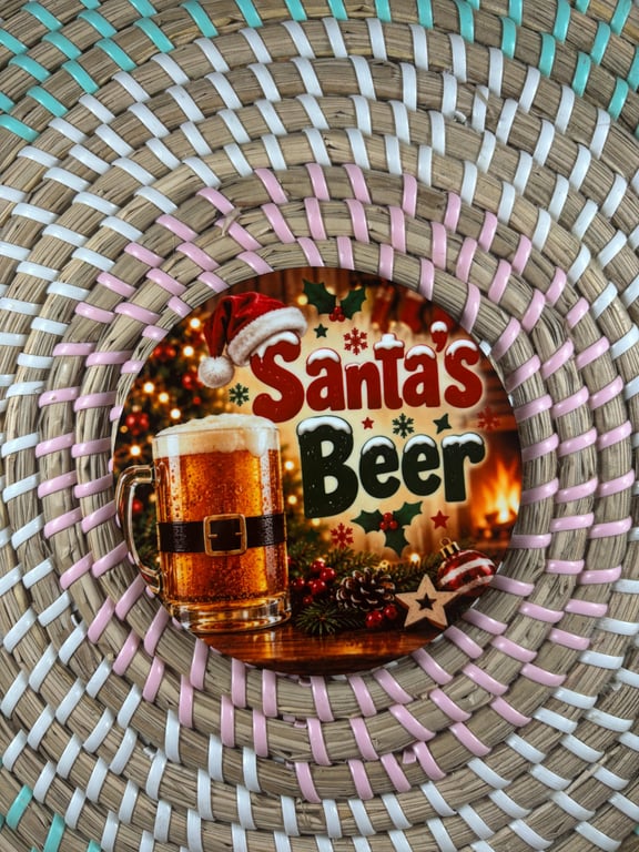 Santa's Beer Christmas Coaster – Festive Wooden Drink Coaster – Funny Christmas 