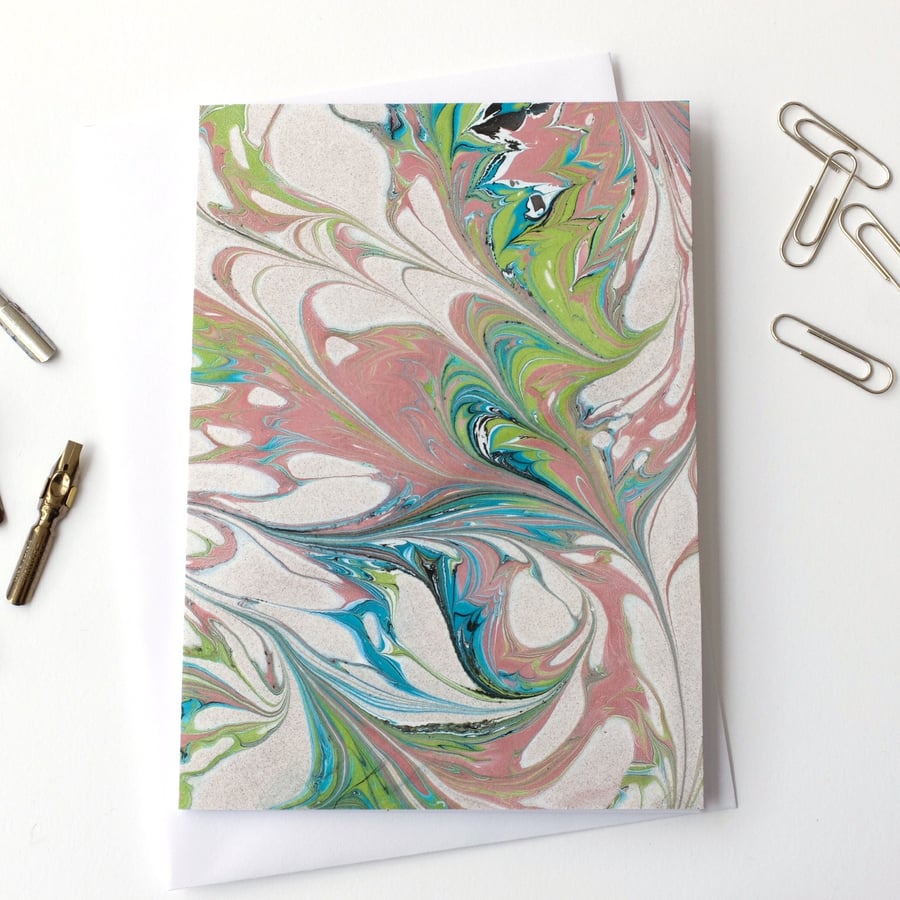 Unique marbled paper art greetings card metallic drawn stone pattern