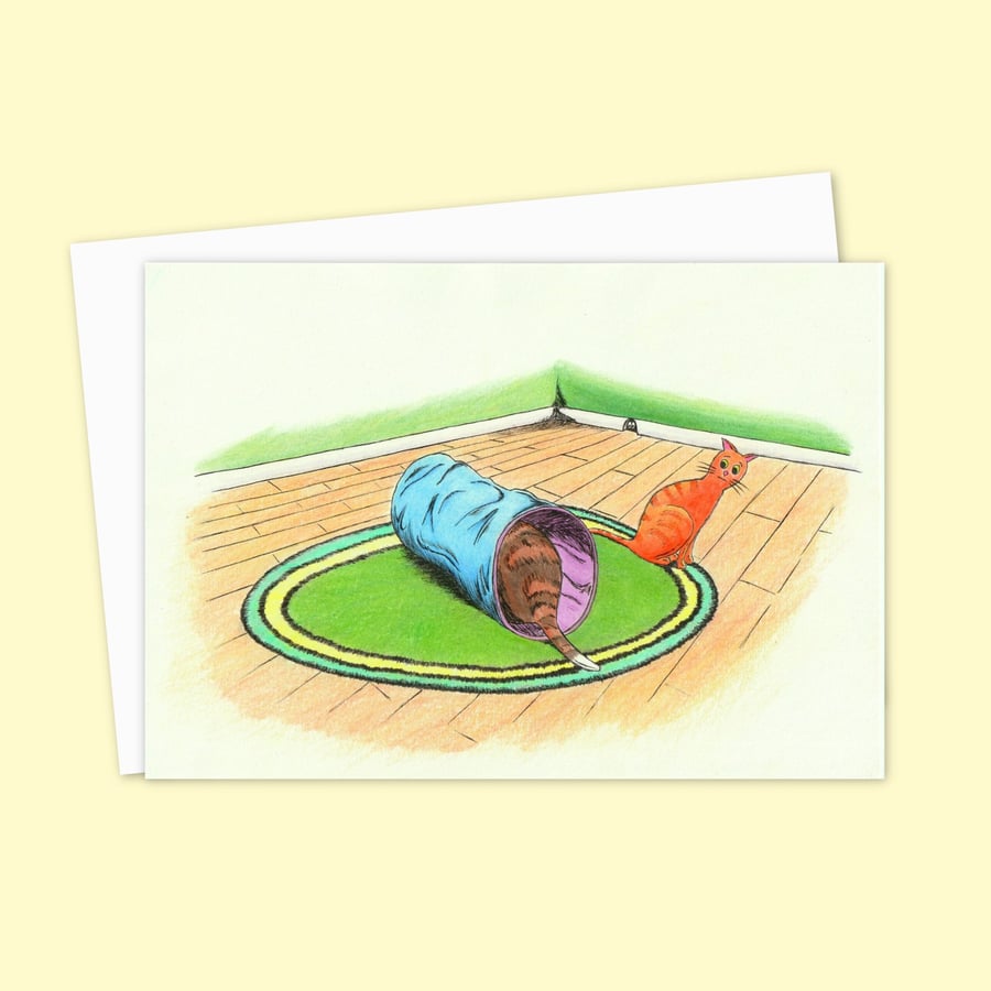 Playful Cats Greeting Card: Hand Drawn Cute Illustration for a Cat Lover (115)