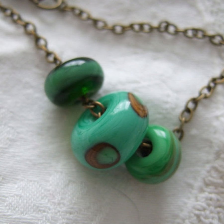 Green Harvest Beads - Necklace of Lampworked Beads