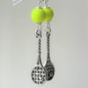Bright Neon Yellow and Silver Tennis Themed Dangle Earrings KCJ2129