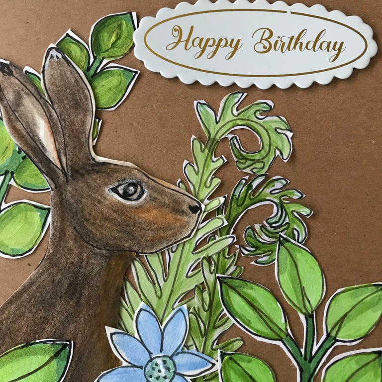 Hare paper craft birthday card for nature lover