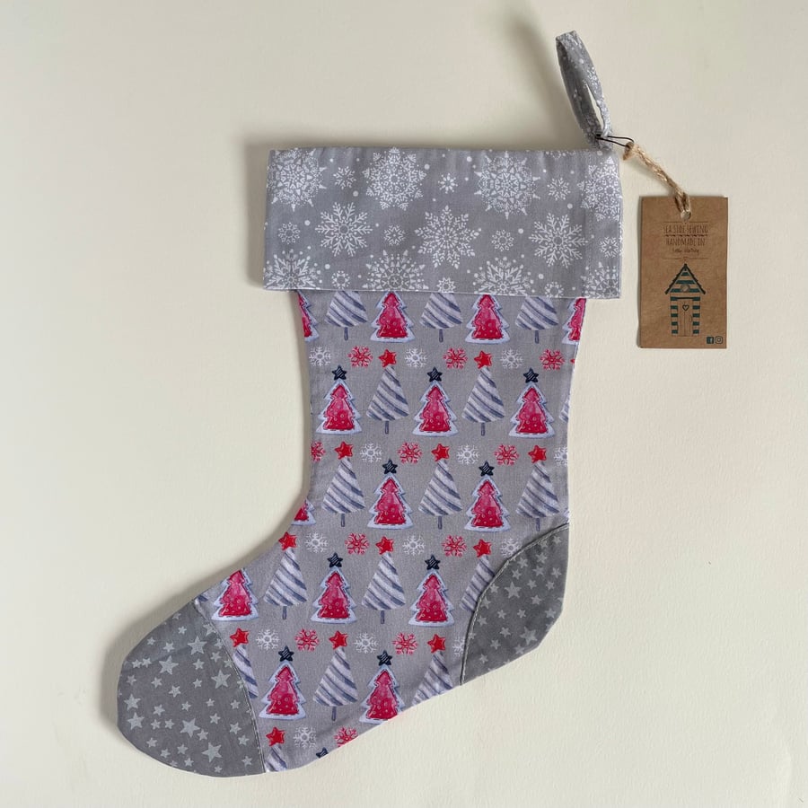 Grey & pink Christmas Stocking 