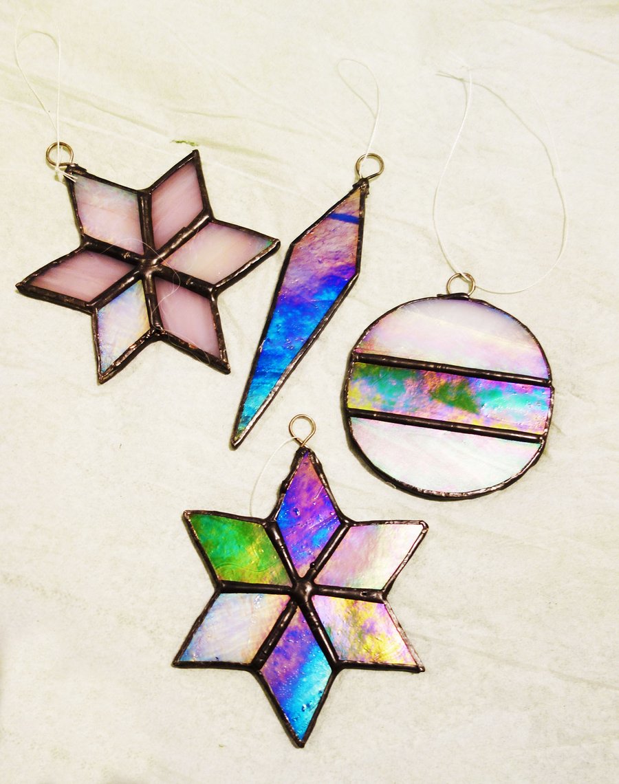 Hanging Decorations Seasonal Festive Christmas Opal  Stained Glass 