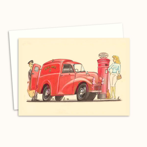 Classic Post Office Van Greetings Card: Hand Drawn Art Card - Blank Inside (323)