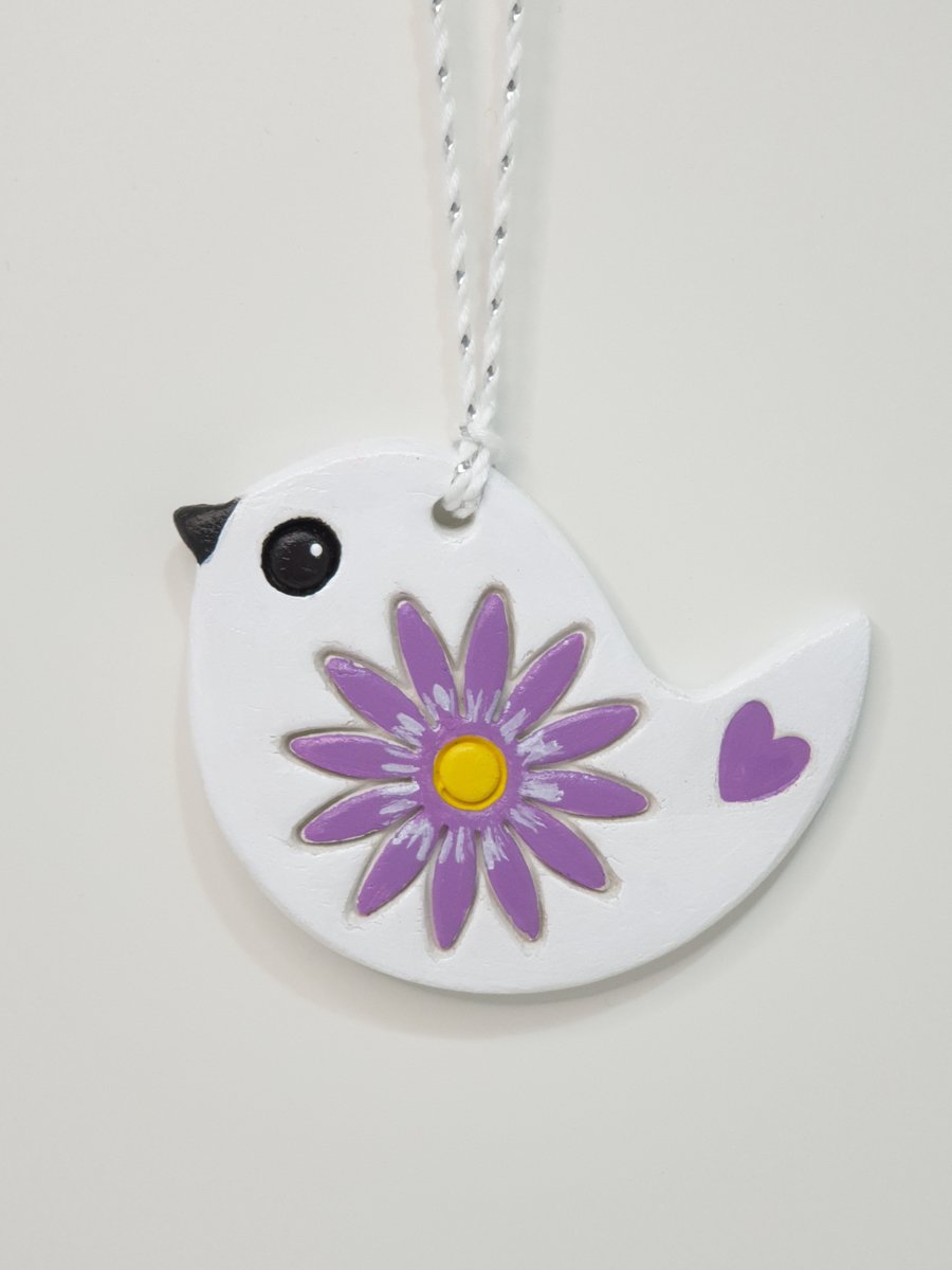 Pretty clay bird hanging decoration, home decor, gift for her
