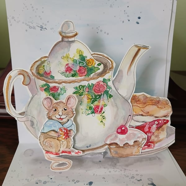 Handmade card Watercolour card Tea for one