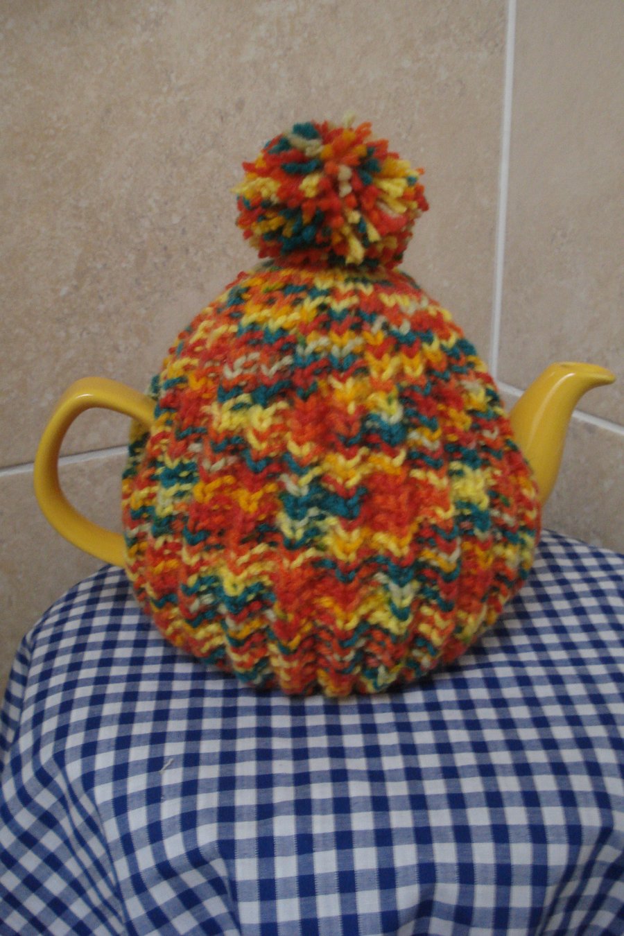 Pretty Multi Coloured Tea Cosy In A Nice Thick Aran (A42)