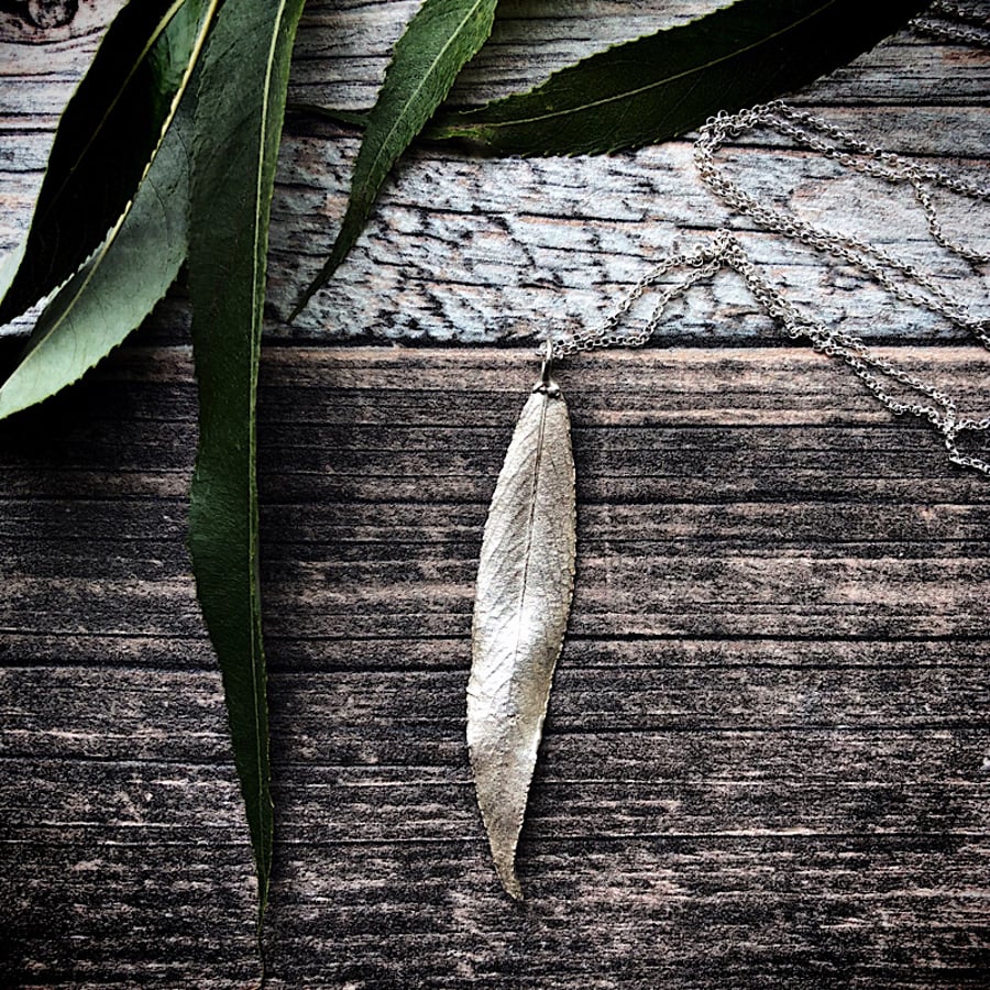 sterling silver willow leaf necklace 