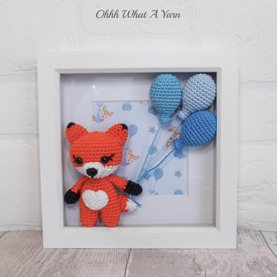 Seconds Sunday end of line.  Fox 3D crochet box frame. Wall Art, Nursery decor.