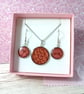 Deep Red pendant and earrings set, steel and enamel jewellery set for woman - Image 6