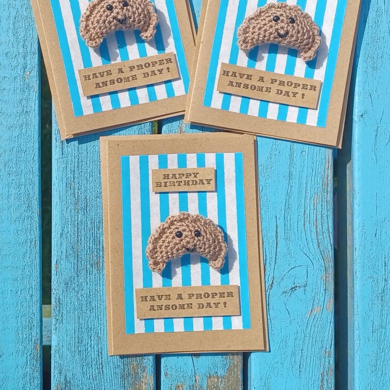 Handmade Crochet Cornish Pasty Birthday Card