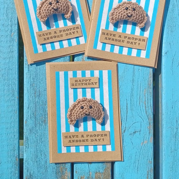 Handmade Crochet Cornish Pasty Birthday Card