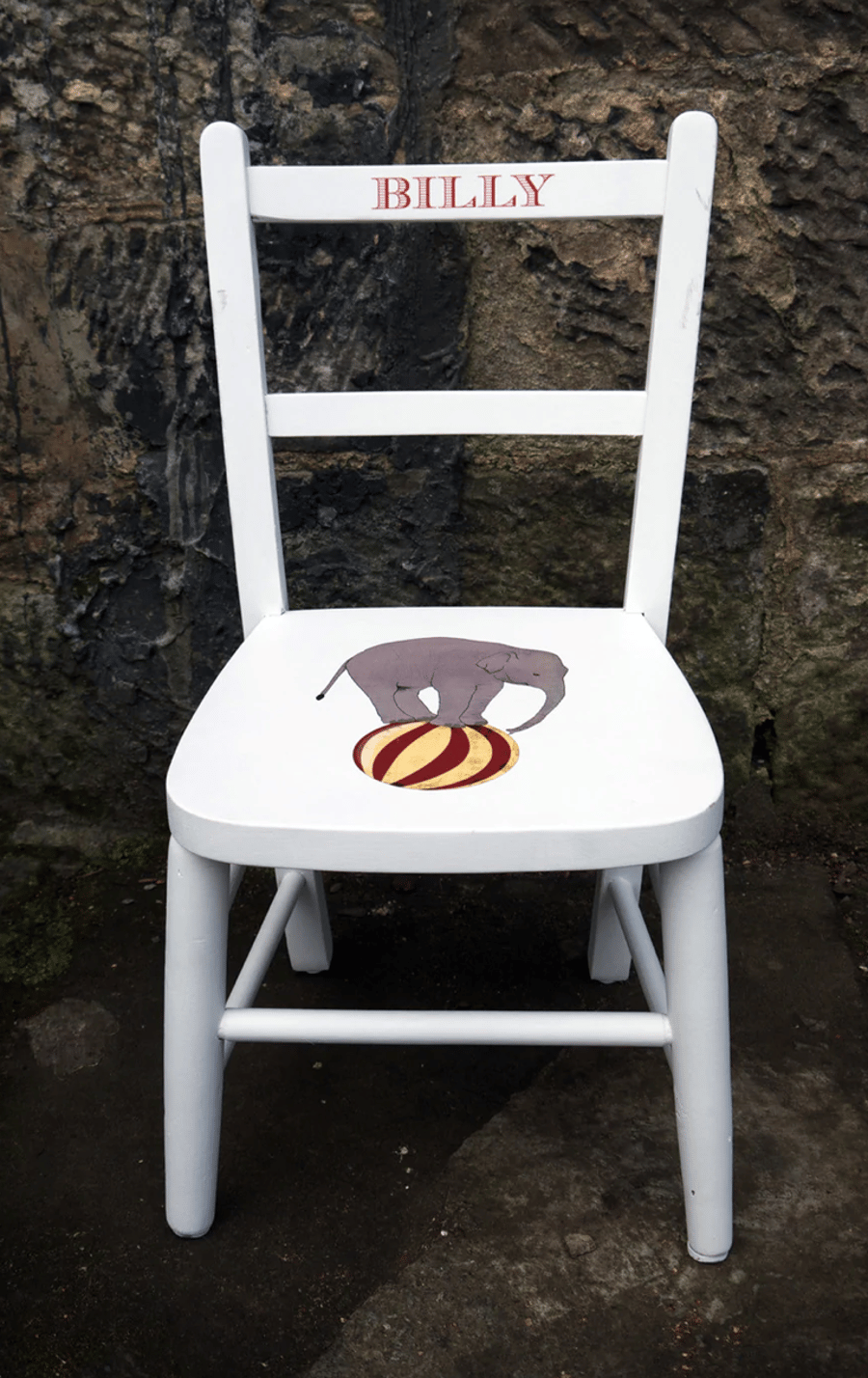 Children's personalised upcycled wooden school chair - vintage circus theme
