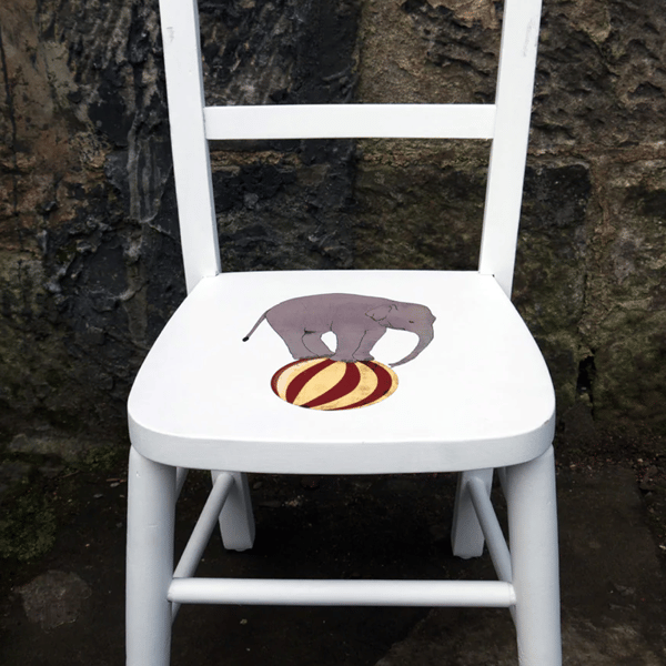 Children's personalised upcycled wooden school chair - vintage circus theme
