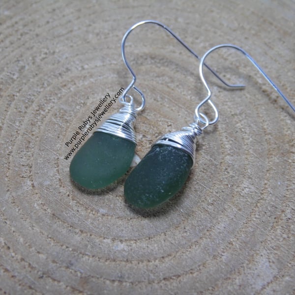 Falmouth Dainty Olive Green Cornish Sea Glass Earrings, Sterling Silver E626